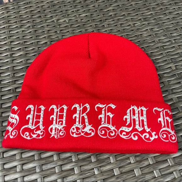 Supreme Other - Supreme Old English Rhinestone Beanie Red NWT